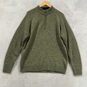 Vintage Pendleton Sweater Mens Large 1/4 Zip 100% Shetland Wool Green Old Money